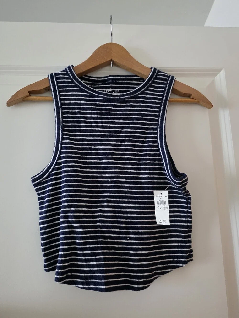Aerie Ribbed Cropped Tank Top Striped Navy White Womens M NWT Preppy Coastal - Picture 1 of 7